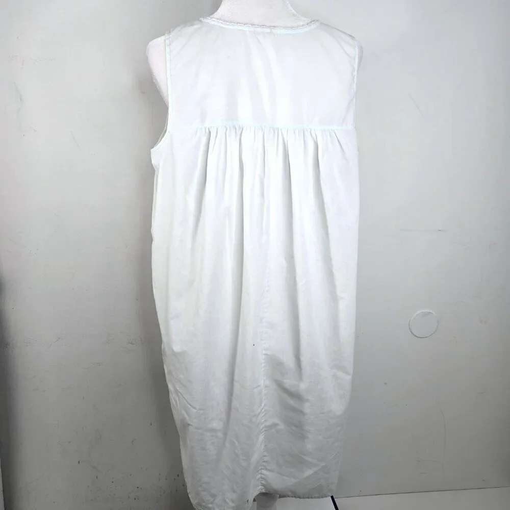 Vintage Women's Light Green Crochet Lace Ribbon Sleeveless Housedress Nightgown - Picture 3 of 6
